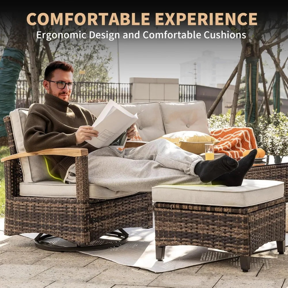 Angduo PE Wicker Outdoor Patio Furniture Set With Armrests