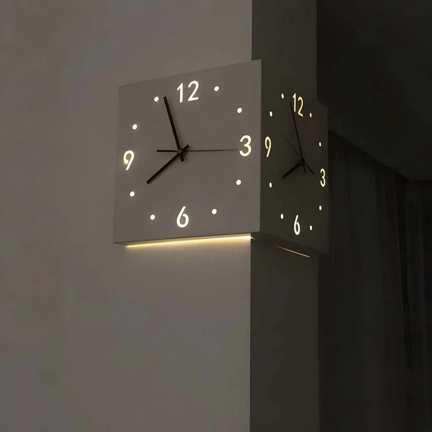 Combination Double Sided Sensor Luminous Corner Wall Clock