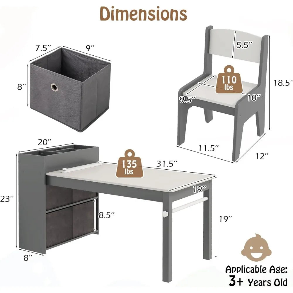 DAFIFY Kids Table and Chairs 3 in 1 Wooden Art Table Set