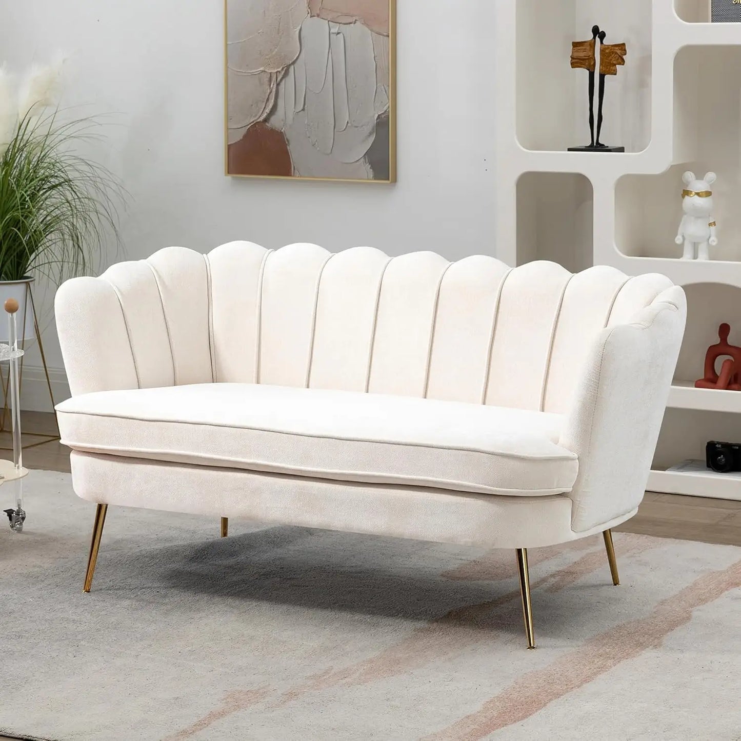 XMSJ Modern Chenille Loveseat Sofa Flower Back Gold Legs