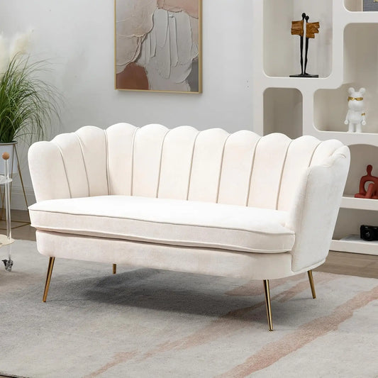 XMSJ Modern Chenille Loveseat Sofa Flower Back Gold Legs