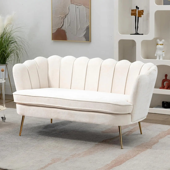 XMSJ Modern Chenille Loveseat Sofa Flower Back Gold Legs