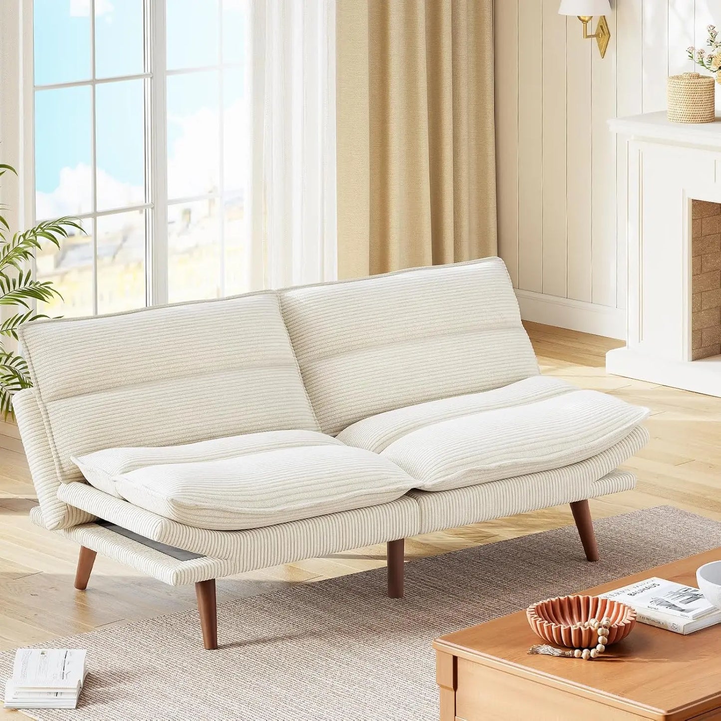 GUANGBAI Futon Sofa Bed With Adjustable Backrest Armrests