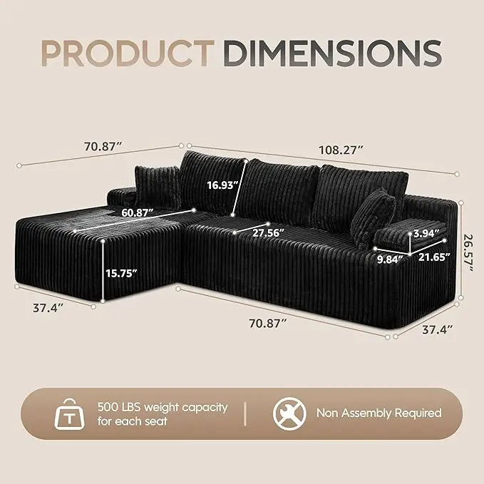 HUANZHUANG Modular L Shaped 3 Seat Sectional Sofa Memory Foam