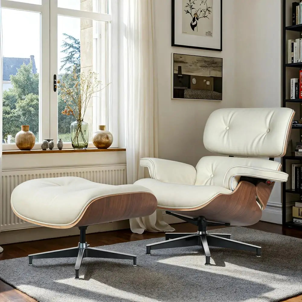 Cover Mid Century Leather Armchair With Ottoman Living Room