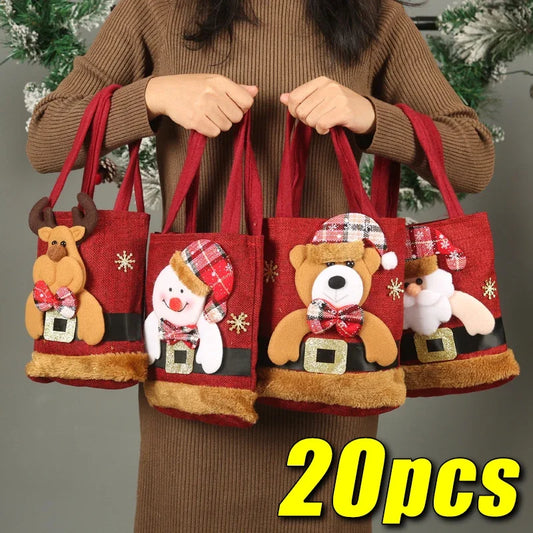 1-20PCS Christmas Gift Bags Handbags Tote Bags Candy Bags Snowman Bear Gift Bags Storage Bags Christmas Decoration