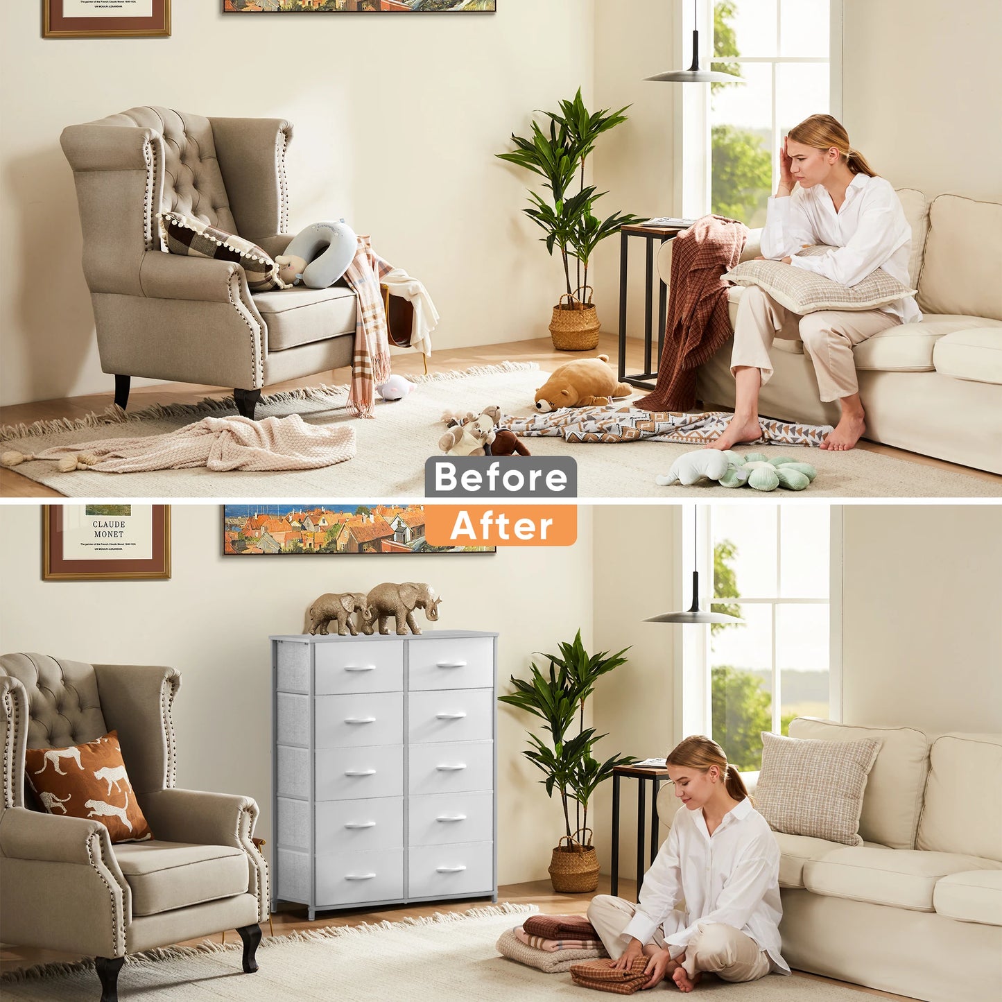 JHK Wardrobe Chest With Fabric Drawers For Bedroom Storage