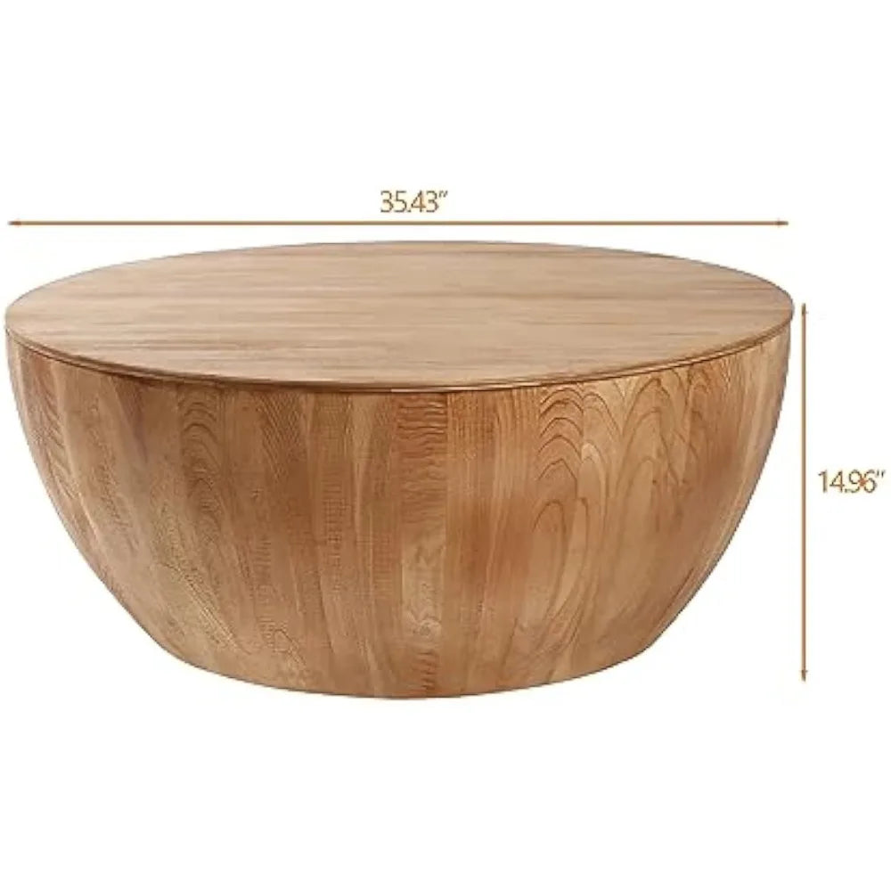 ANGDUO Round Coffee Table With Storage Wood Look Vintage