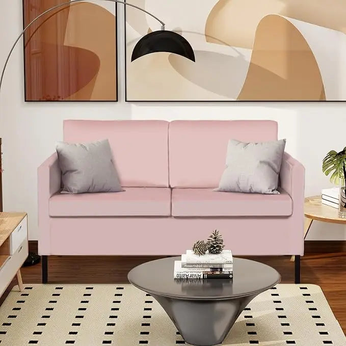YANYING Linen Fabric Modern Loveseat Sofa With Iron Legs