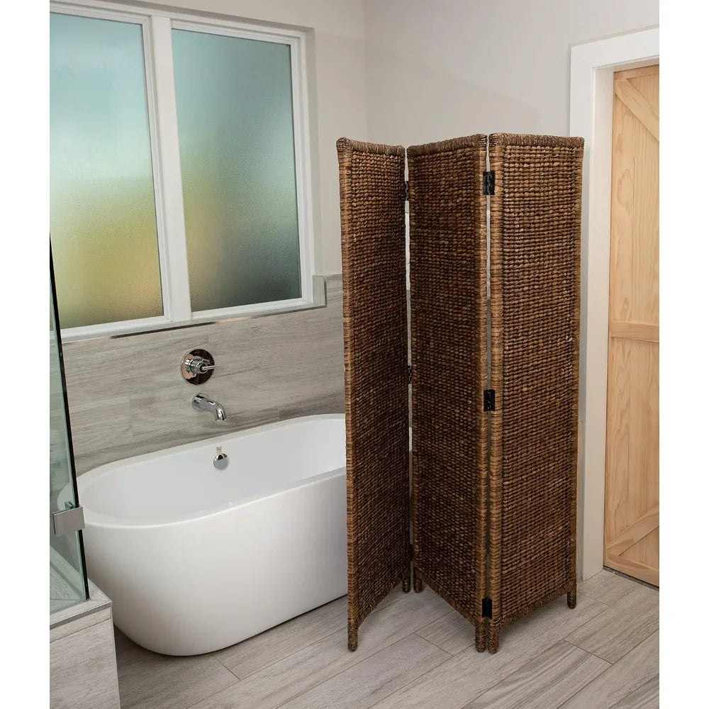 Seagrass Room Divider Three Panel Handwoven Abaca Screen