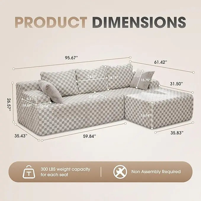 HUANZHUANG Modular L Shaped 3 Seat Sectional Sofa Memory Foam