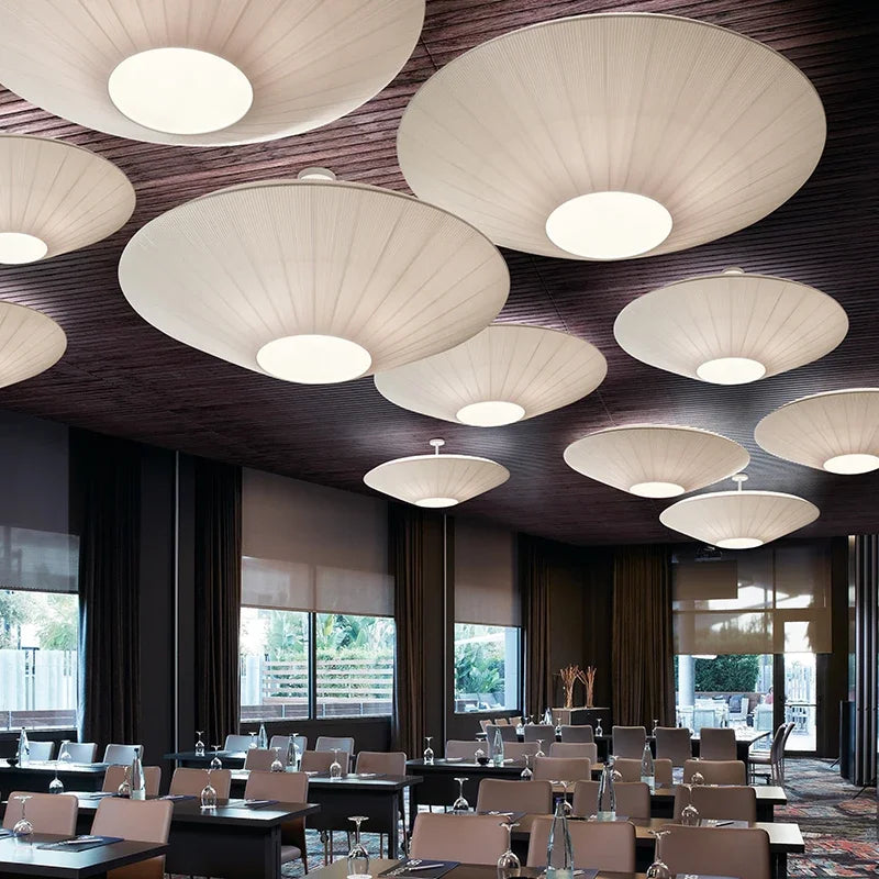 Round Fabric Planted Ceiling Light For Foyer And Lobby