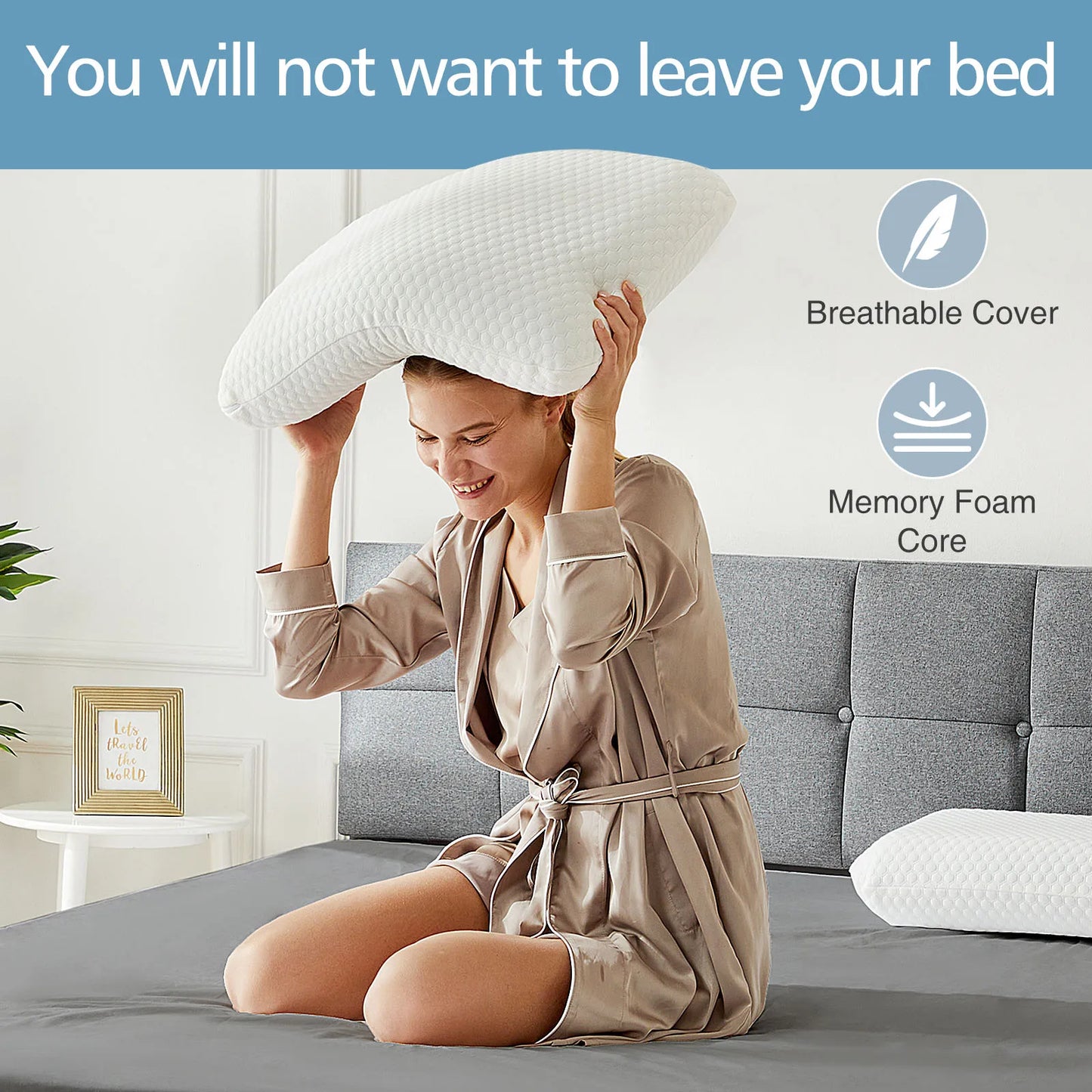 JHK Memory Foam Pillows With Ventilated Removable Cover