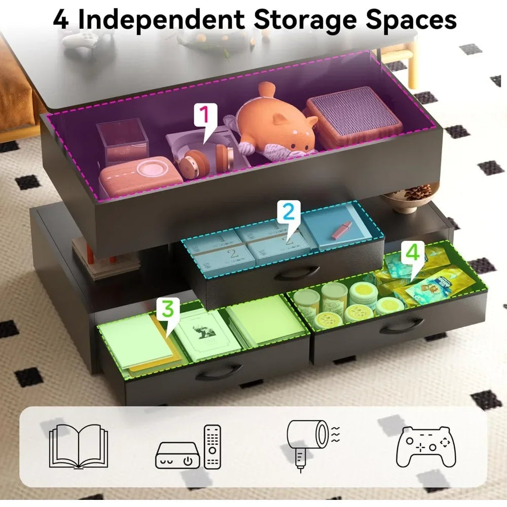 HUANZHUANG Lift Top Coffee Table With Storage Drawers