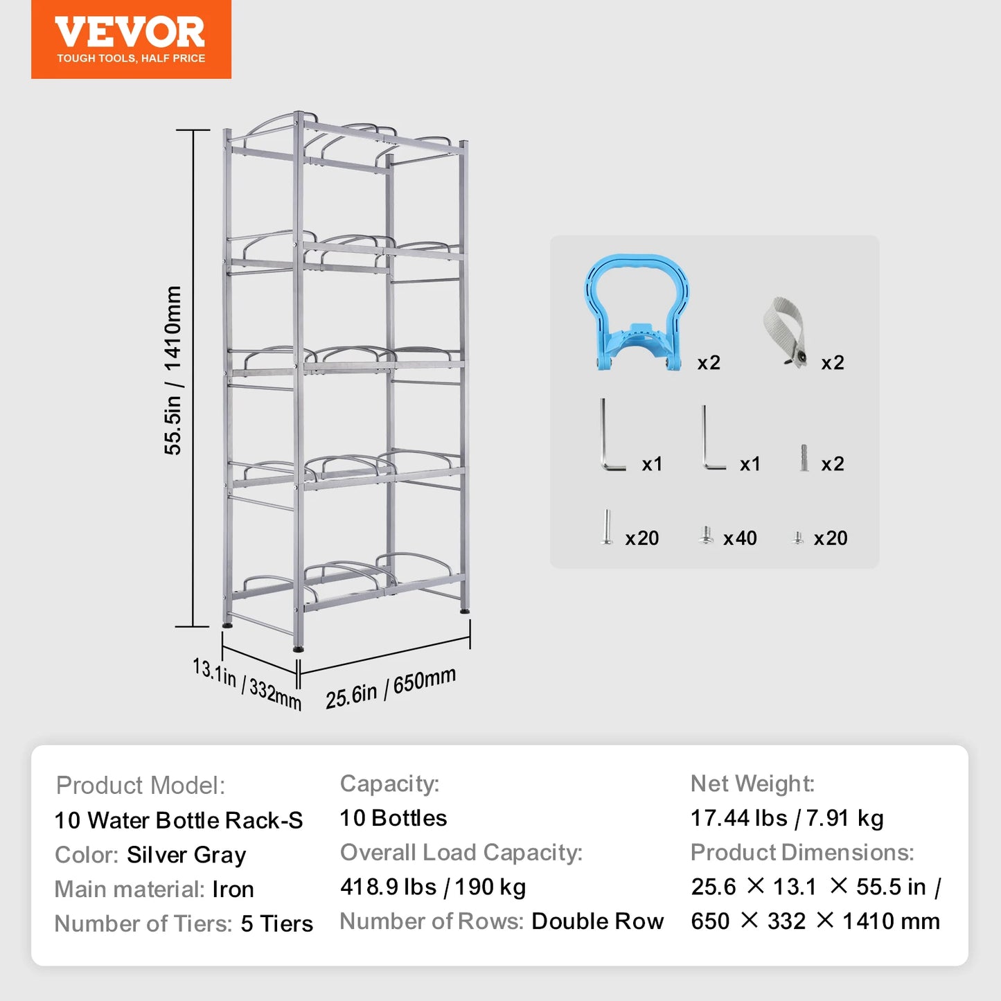 SucceBuy 5 Tier Water Jug Holder Iron Bottle Rack Unit