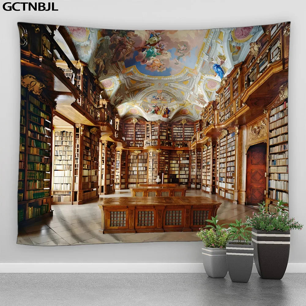 GCTNBJLCN Library Tapestry Wall Hanging Bookshelf Decor