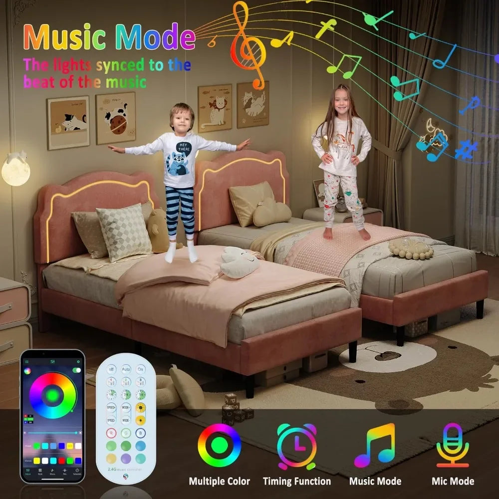 XMSJ Smart LED Bed Frame With Adjustable Bear Headboard