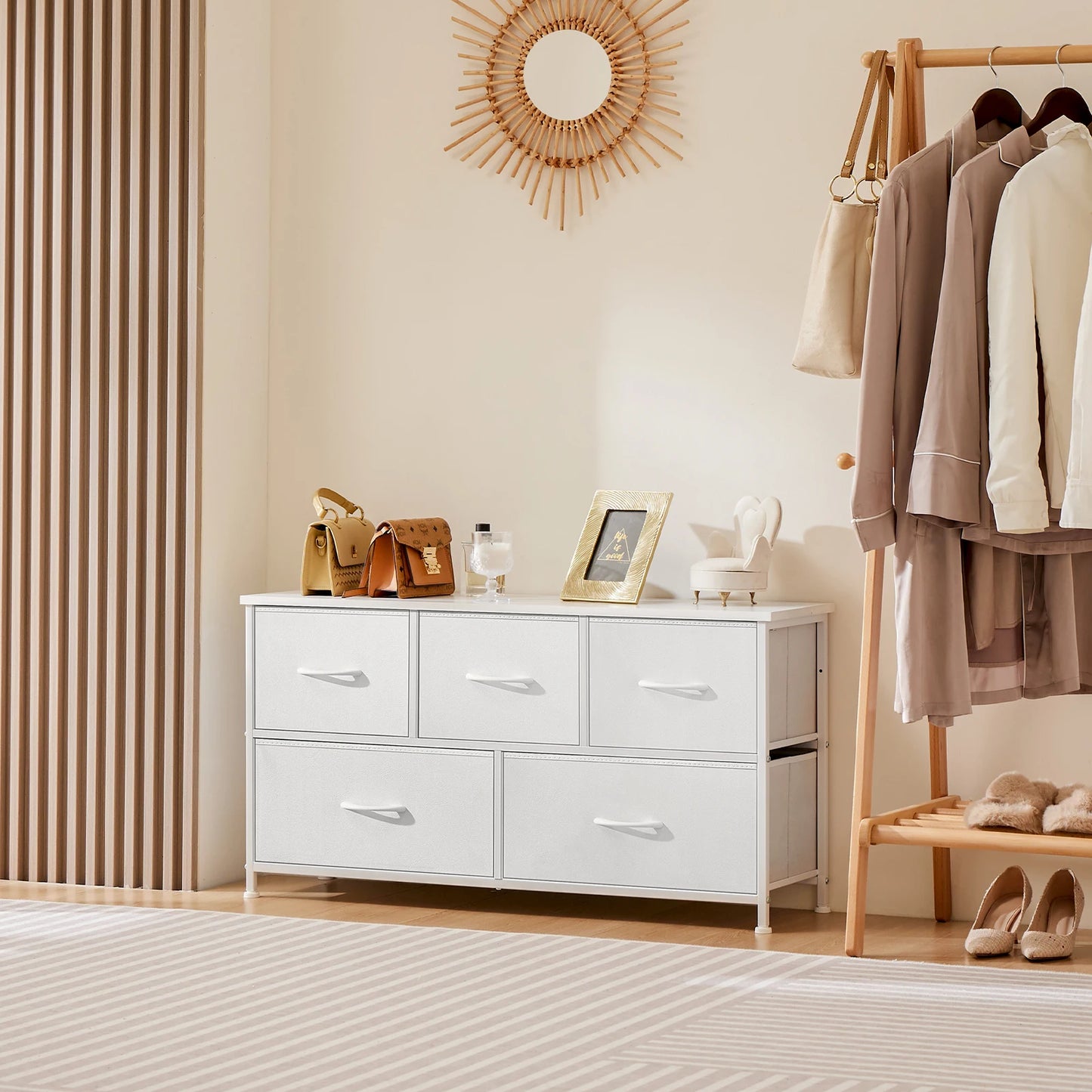 JHK Wardrobe Chest With Fabric Drawers For Bedroom Storage