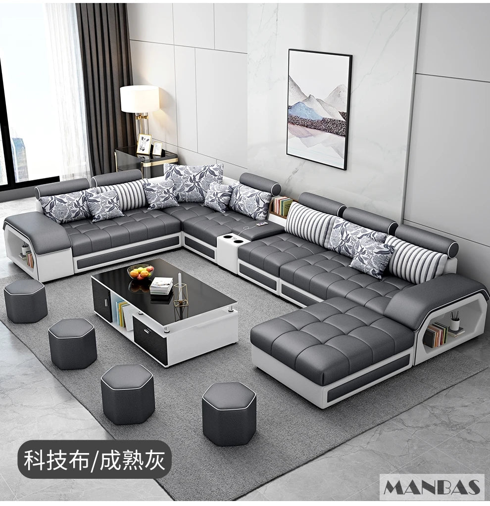 Linlamlim Fabric Sofa Set With USB And Stools U Shaped