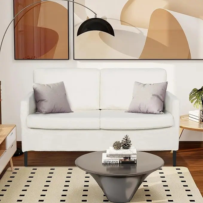 YANYING Linen Fabric Modern Loveseat Sofa With Iron Legs