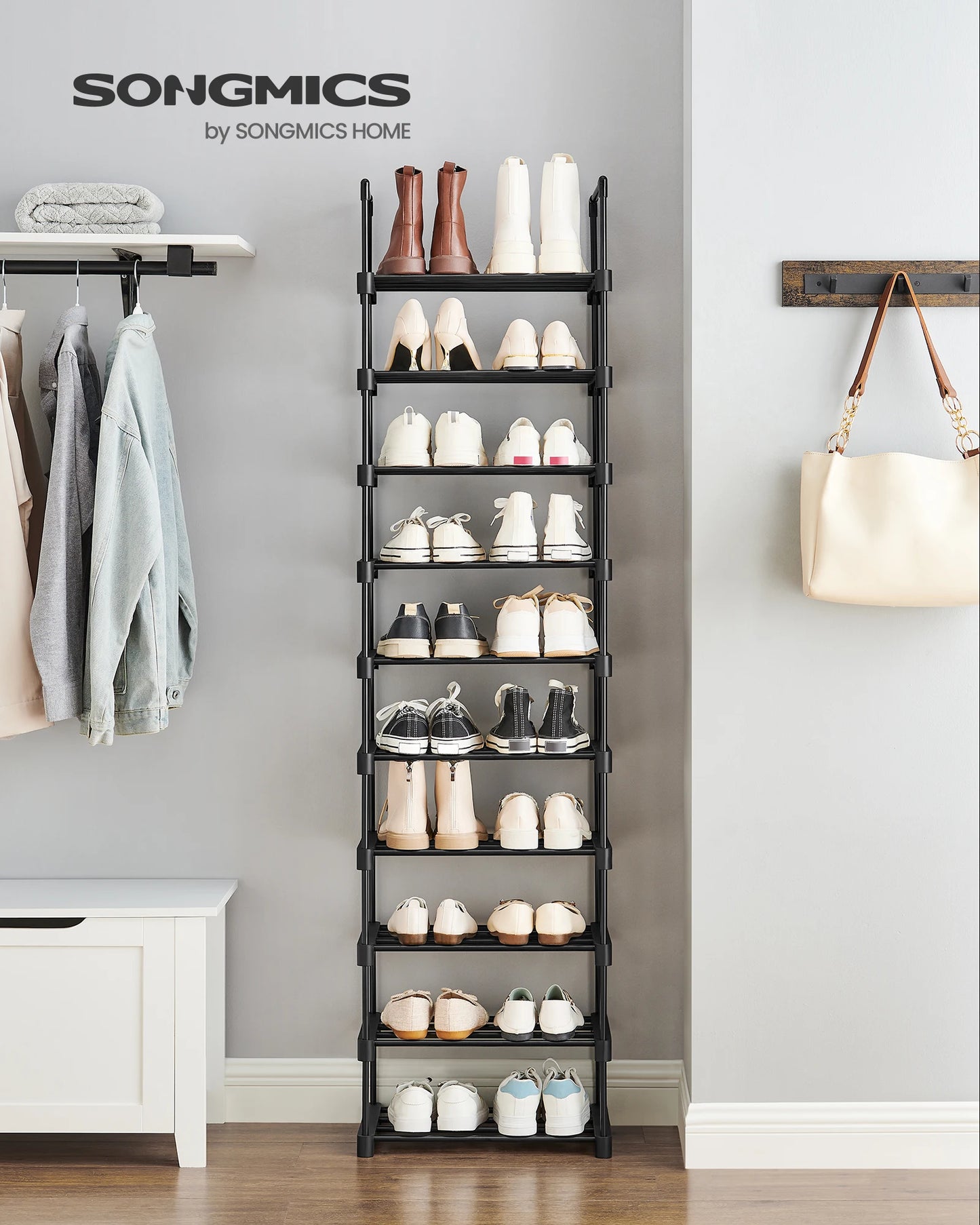 Songmics 10 Tier Shoe Rack Organizer Metal Storage Shelf