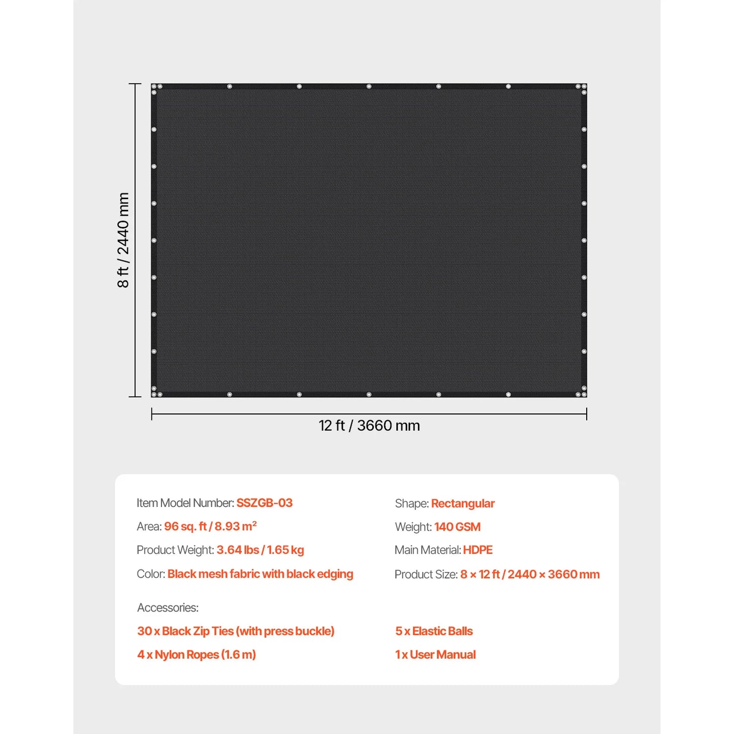SucceBuy Shade Cloth 90 Percent 140 GSM HDPE Canopy