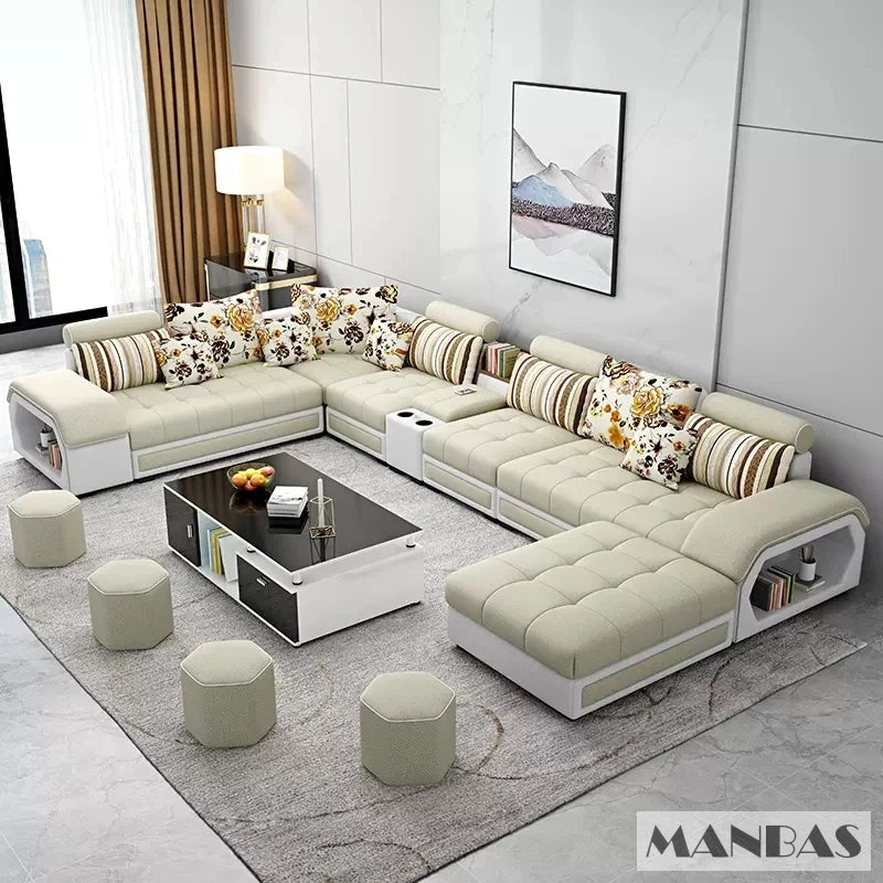 Linlamlim Fabric Sofa Set With USB And Stools U Shaped