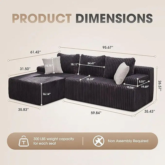 HUANZHUANG Modular L Shaped 3 Seat Sectional Sofa Memory Foam