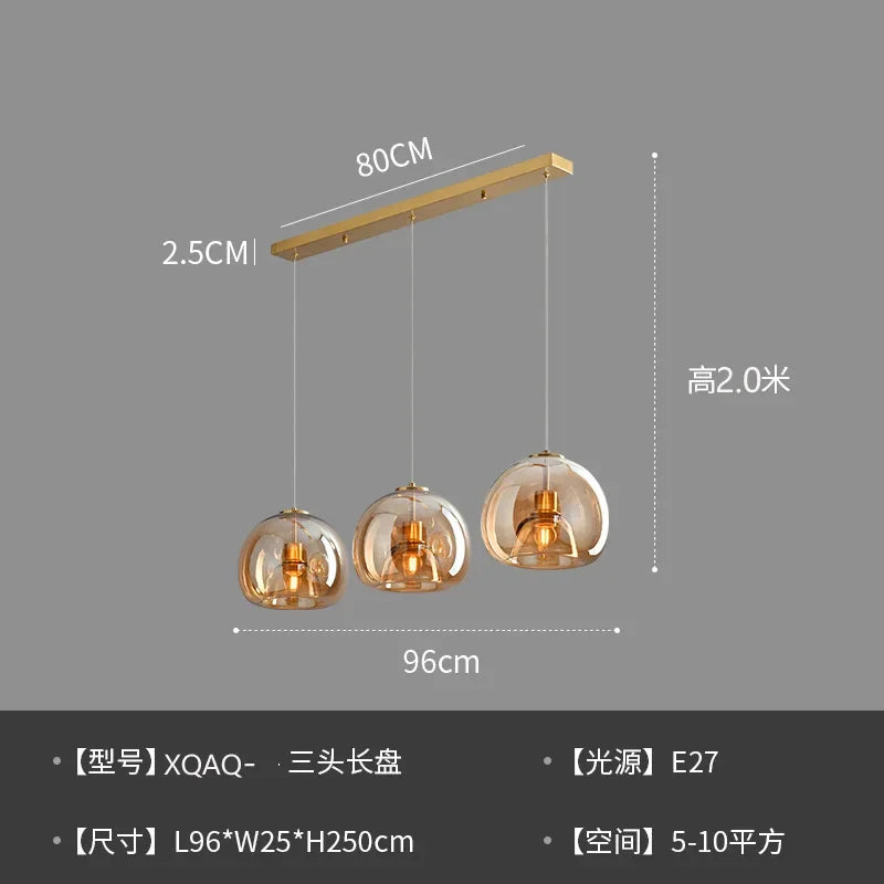 Modern Minimalist Glass Ceiling Light E27 Dining Room Lamp