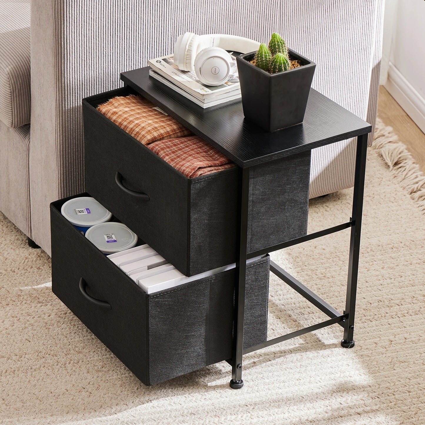 JHK Nightstand Bedside Table With Drawers Storage Cabinet