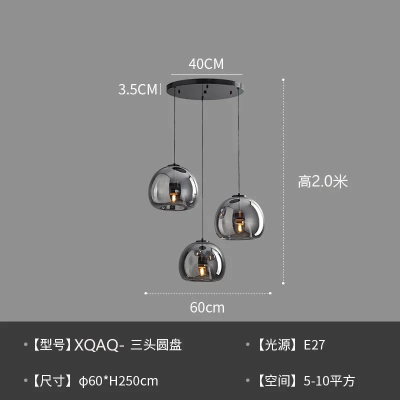 Modern Minimalist Glass Ceiling Light E27 Dining Room Lamp
