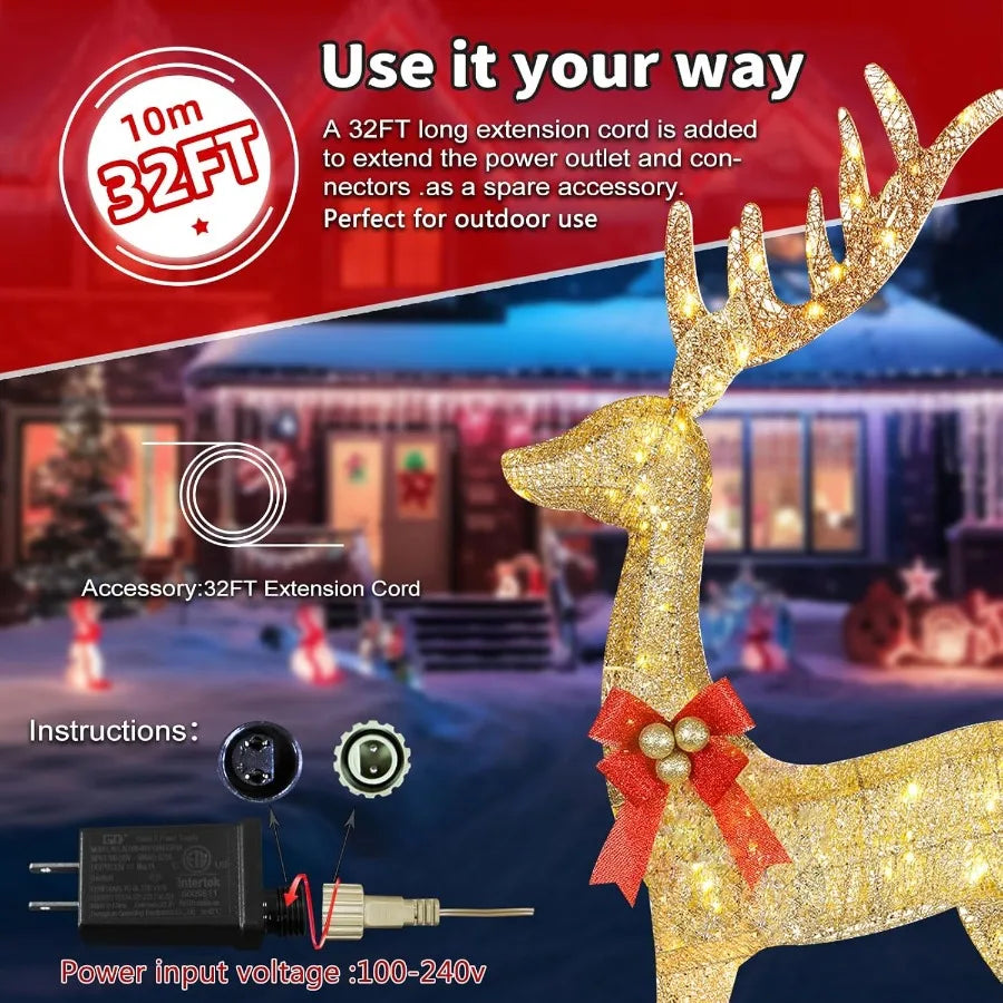 Lighted Christmas Decoration Deer 3 Piece Set with LED Lights for Indoor and Outdoor Use Reindeer Family Decor for Front Yard P