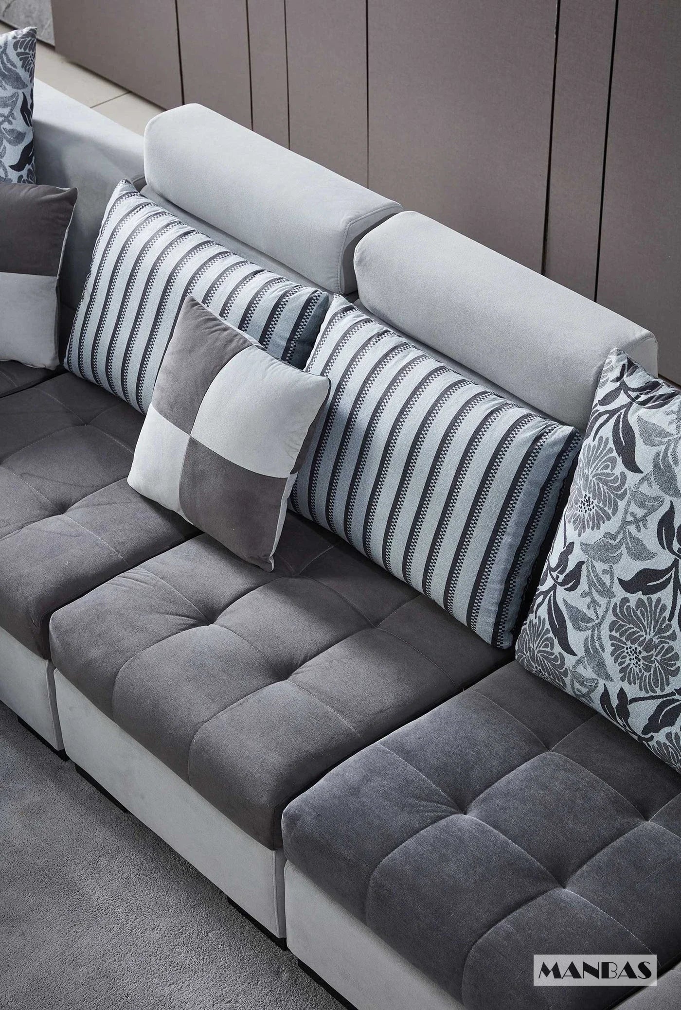 MINGDIBAO U Shaped Sectional Couch With Chaise Fabric Sofa