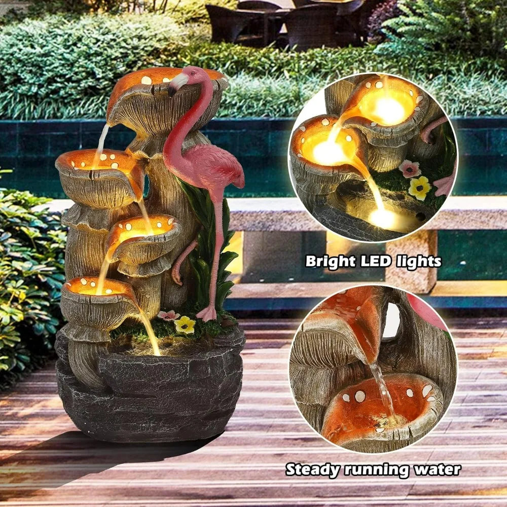 USSerenaY 5 Tier Outdoor Water Fountain Flamingo Cascading