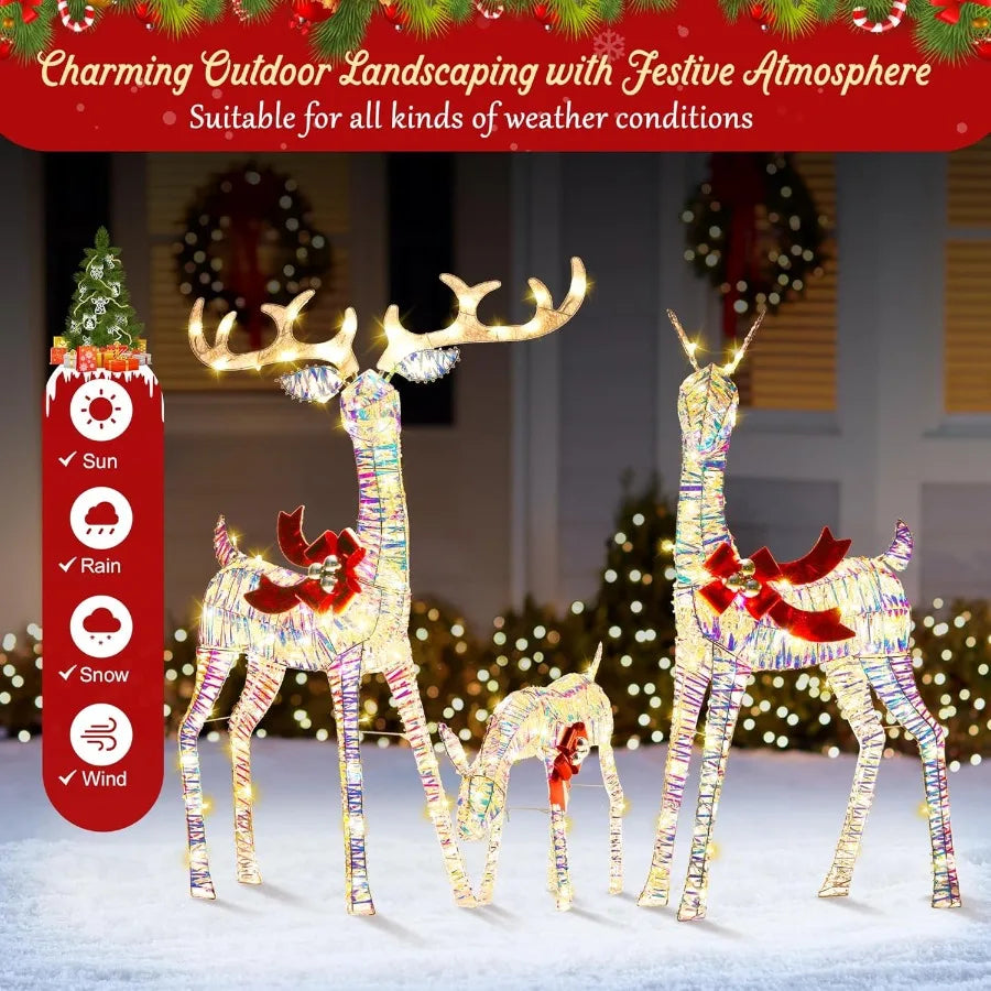 Reindeer Christmas Decoration for Yard 3Piece Light Up Reindeer Family for Christmas Outdoor Decorations Yard Lighted Xmas Deer