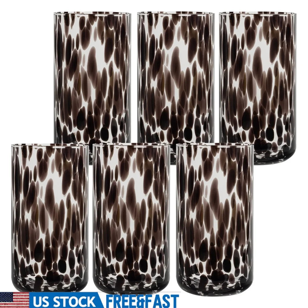 6-Pack Tortoise Shell Drinking Glasses Durable Tumblers Home Bar Parties Cocktails Iced Tea Mocktails Hand Wash Recommended 20oz