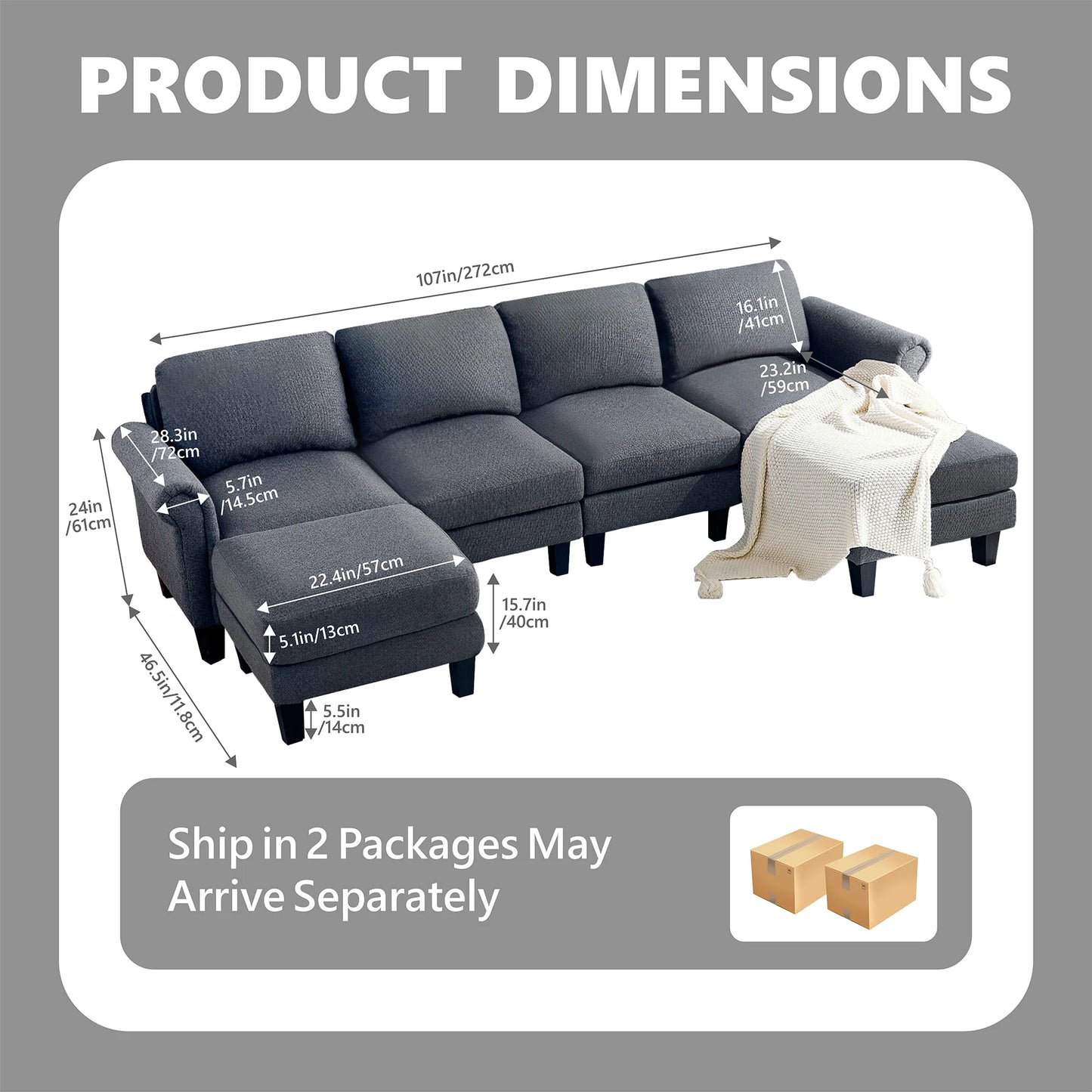 Redlife L Shaped Sectional Sofa With Chaise And Ottomans
