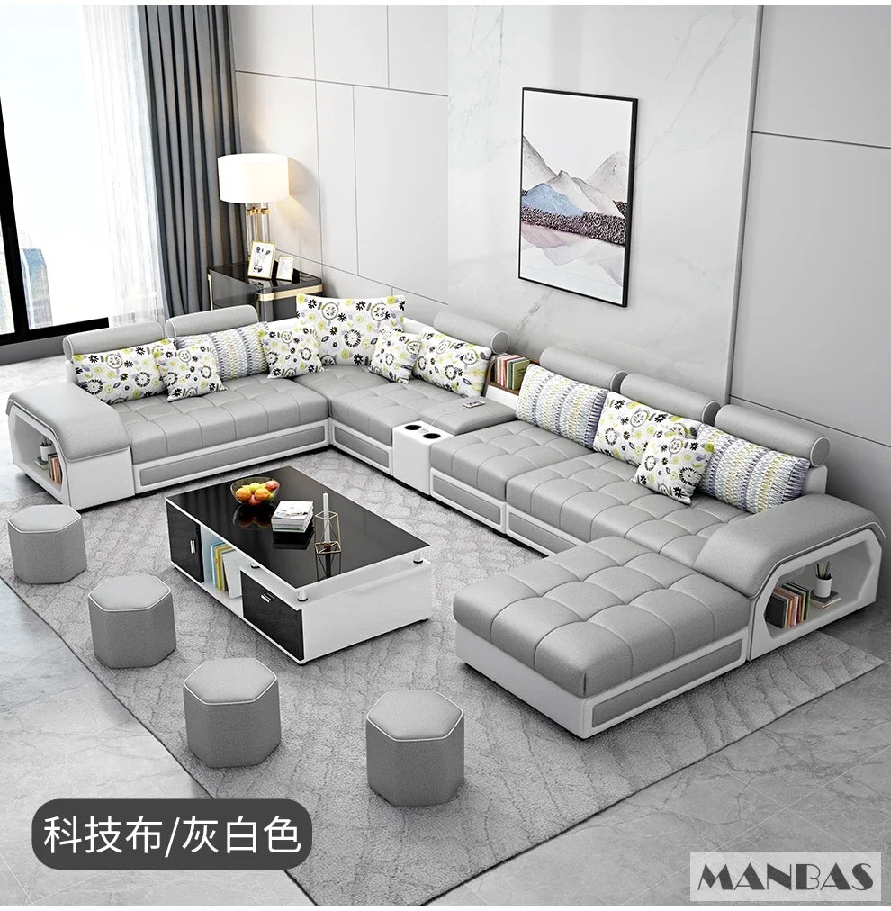 Linlamlim Fabric Sofa Set With USB And Stools U Shaped