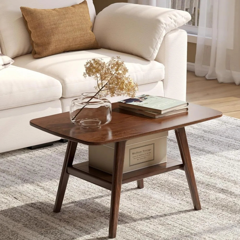 DAFIFY 100 Percent Solid Oak Wood Coffee Table With Storage