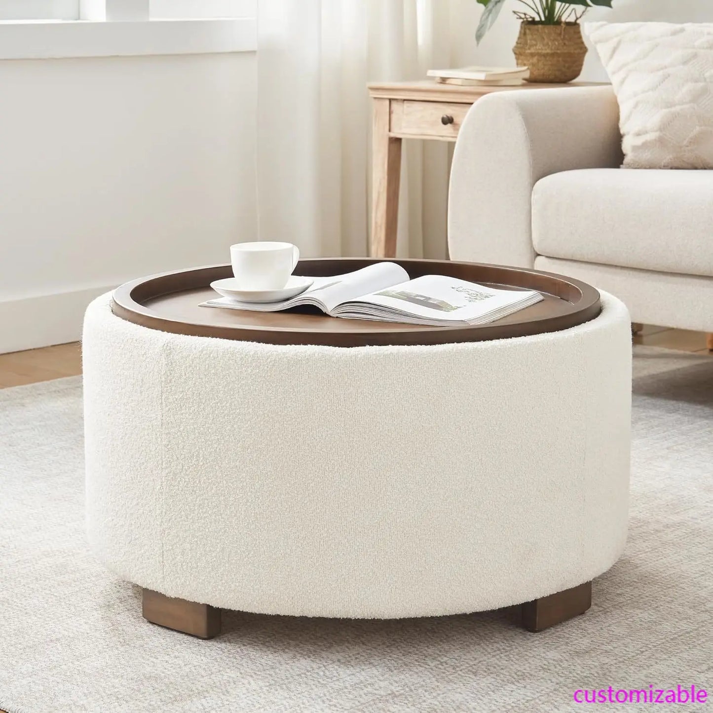 XMSJHignconcerned Boucle Ottoman With Lift Off Lid Cover
