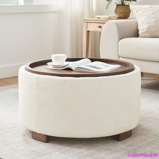 XMSJHignconcerned Boucle Ottoman With Lift Off Lid Cover