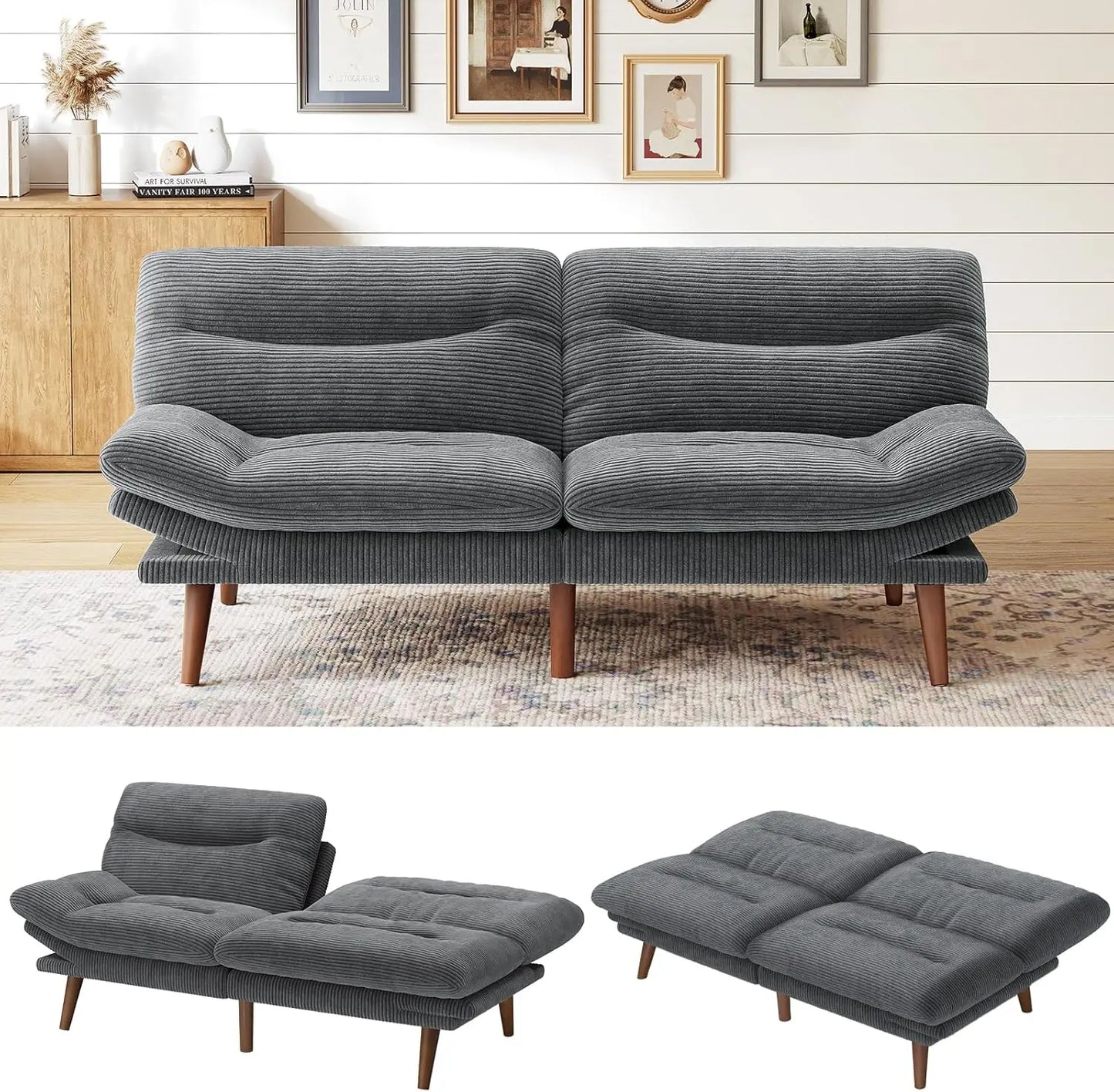 GUANGBAI Futon Sofa Bed With Adjustable Backrest Armrests