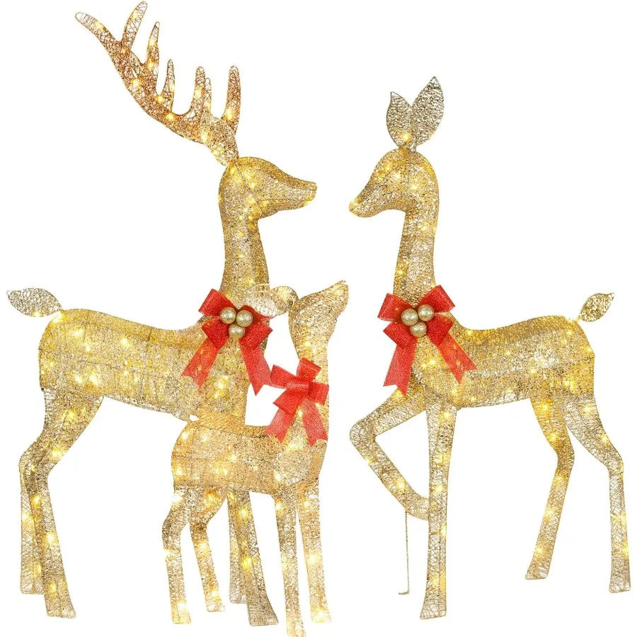 Lighted Christmas Decoration Deer 3 Piece Set with LED Lights for Indoor and Outdoor Use Reindeer Family Decor for Front Yard P