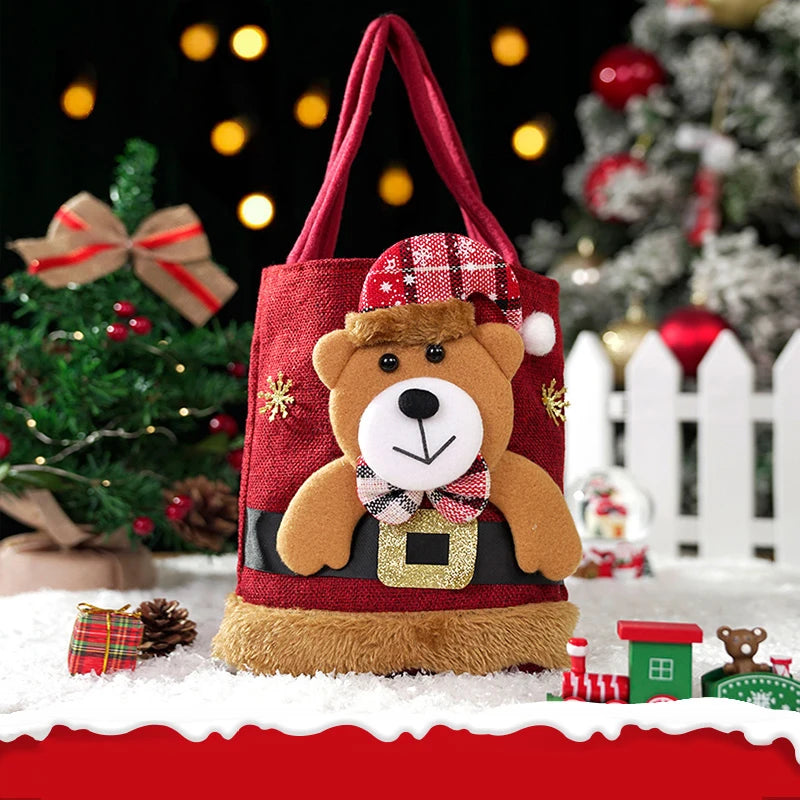 1-20PCS Christmas Gift Bags Handbags Tote Bags Candy Bags Snowman Bear Gift Bags Storage Bags Christmas Decoration