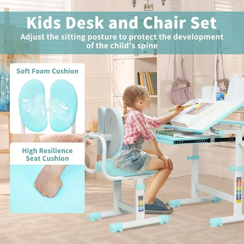 Hign-concerned Kids Desk and Chair Set Height Adjustable