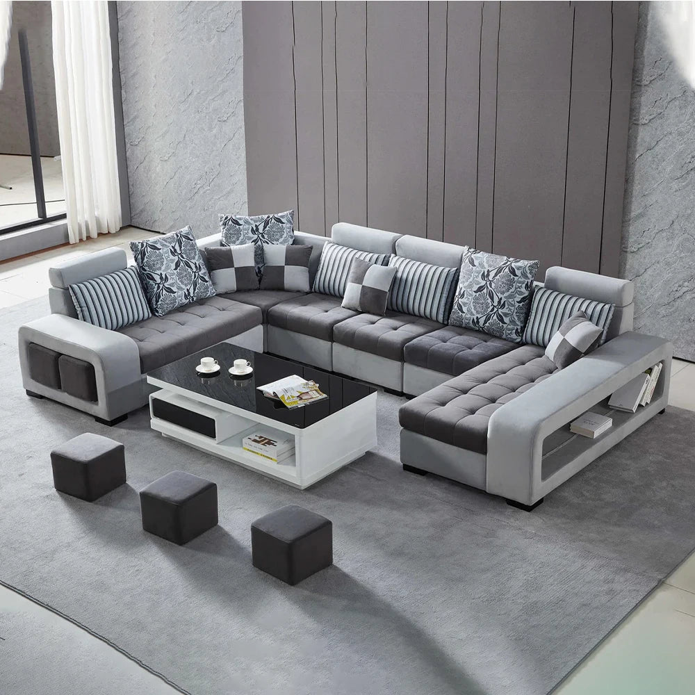 MINGDIBAO U Shaped Sectional Couch With Chaise Fabric Sofa