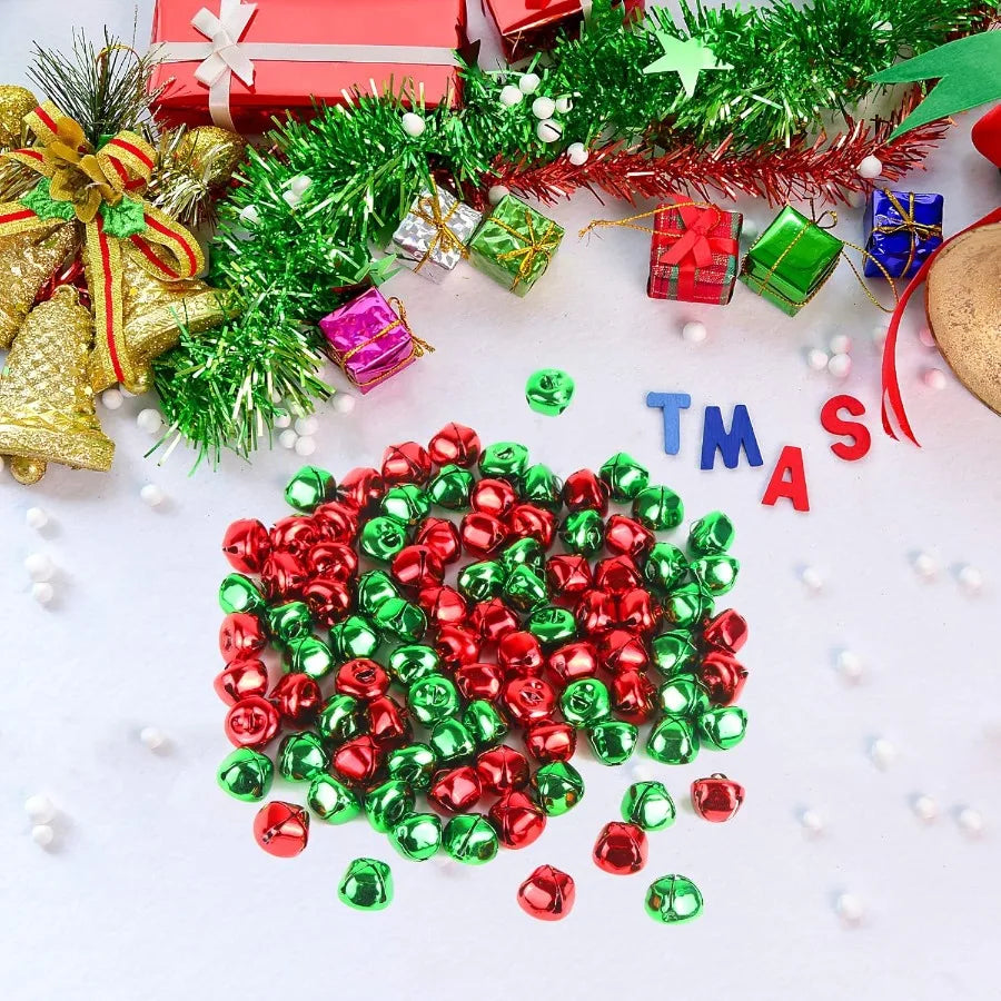 100 Pieces Red Green Jingle Bells 4 5 Inch Craft Bell Bulk for Christmas Home and Pet Decorations with Durable Material and Fes