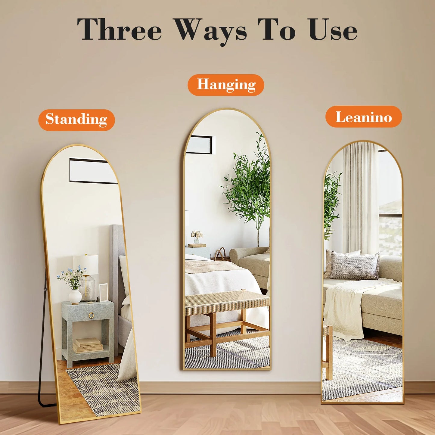 JHK Arched Right Angle Mirror With Sturdy Aluminum Frame