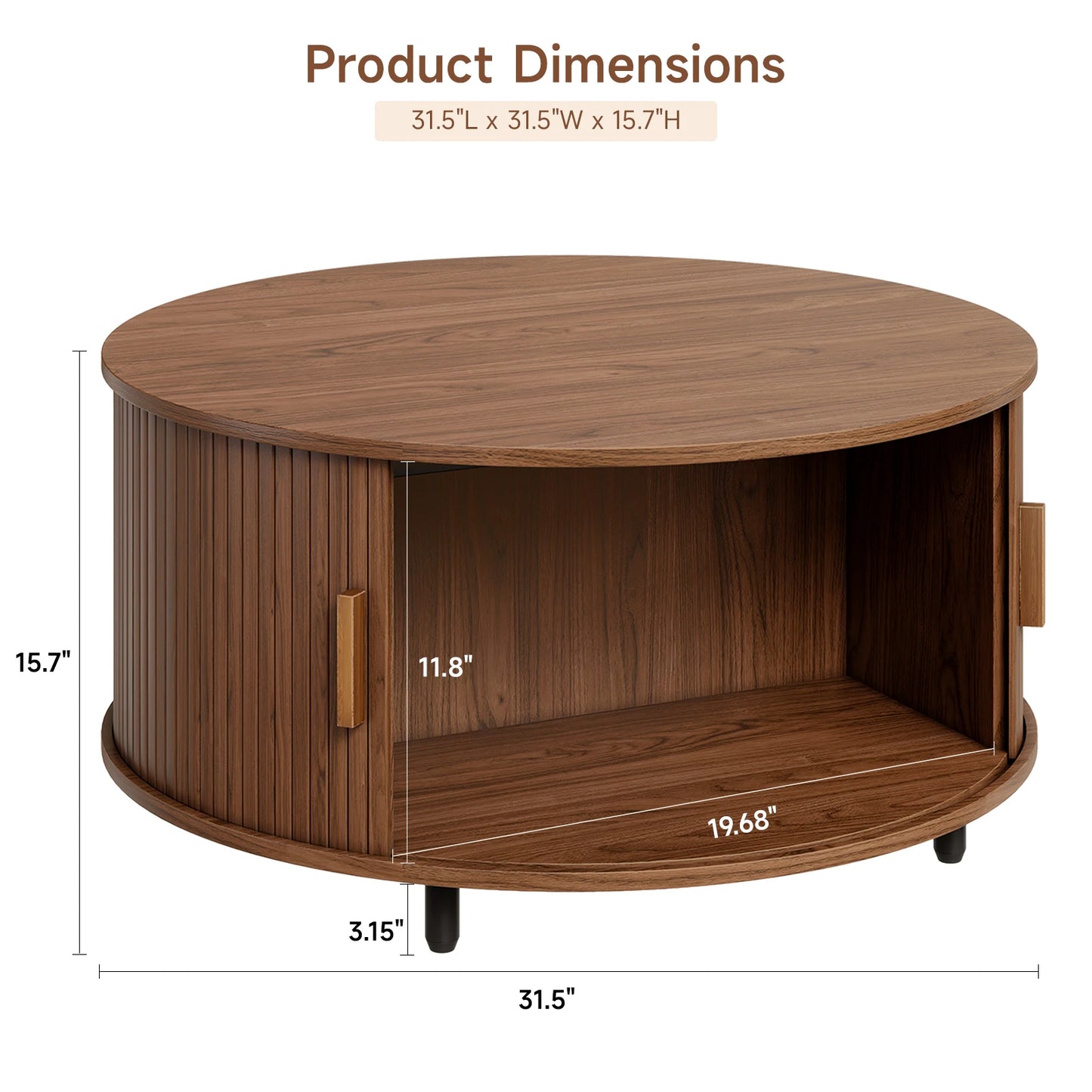 ONBRI Round Coffee Table With Storage And Sliding Door