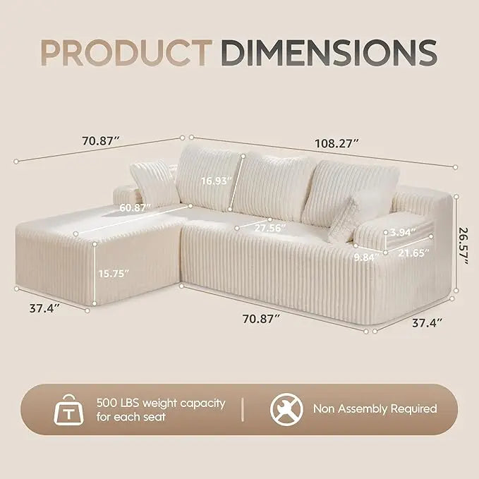 HUANZHUANG Modular L Shaped 3 Seat Sectional Sofa Memory Foam